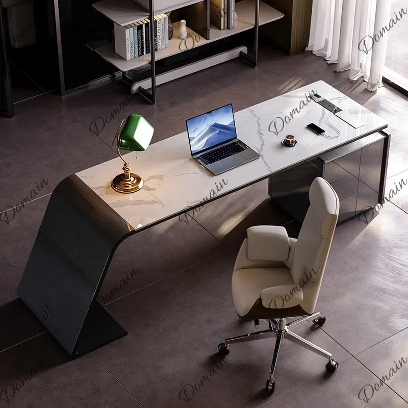 BK h Modern Luxury Italian Minimalist Slate Office Desk with Corner Side Cabinet for Home Executive Computer Table