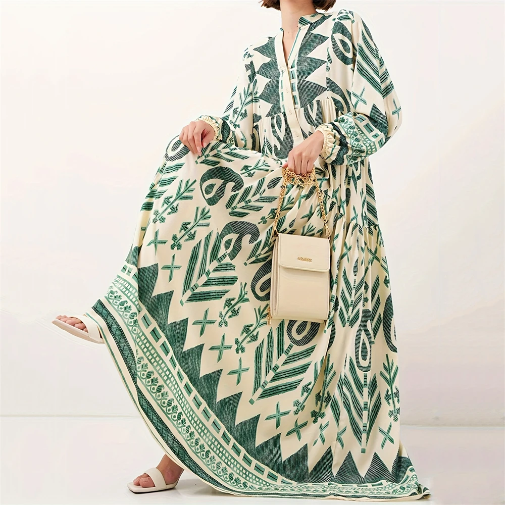 

A Muslim Lady's Elegant And Dignified Dress, Soft And Comfortable, Printed Long Gown, Tall