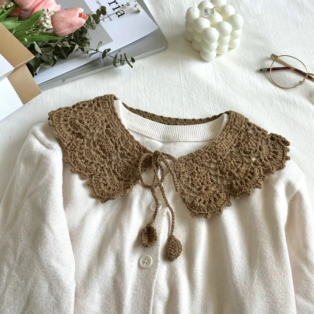 Sweet Hollow Out Crochet Shawl Detachable Round Neck Knitted Scarves Clothes Decoration Scarf Accessories