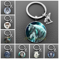 Hot selling wolf head pattern keychain fierce wolf glass pendant keychain for men's jewelry car keychain gift