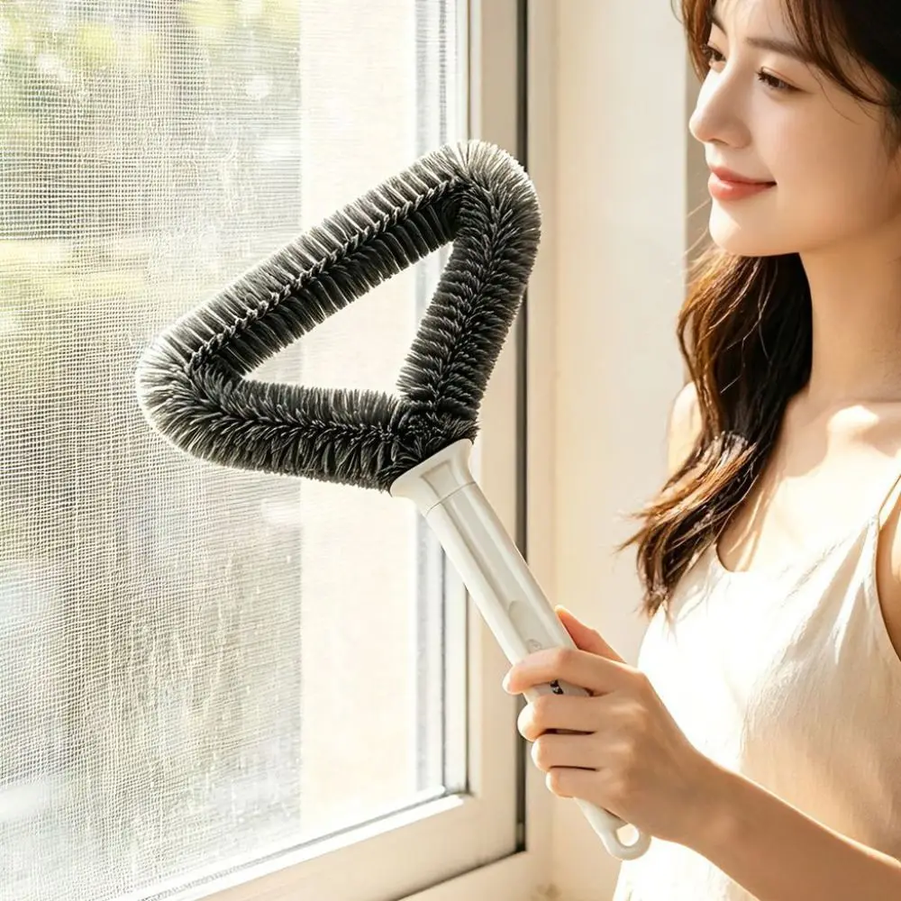 Triangular Head Window Screen Cleaning Brush Washable Hanging Handle Mesh Window Cleaner Double Sided Cleaning Durable