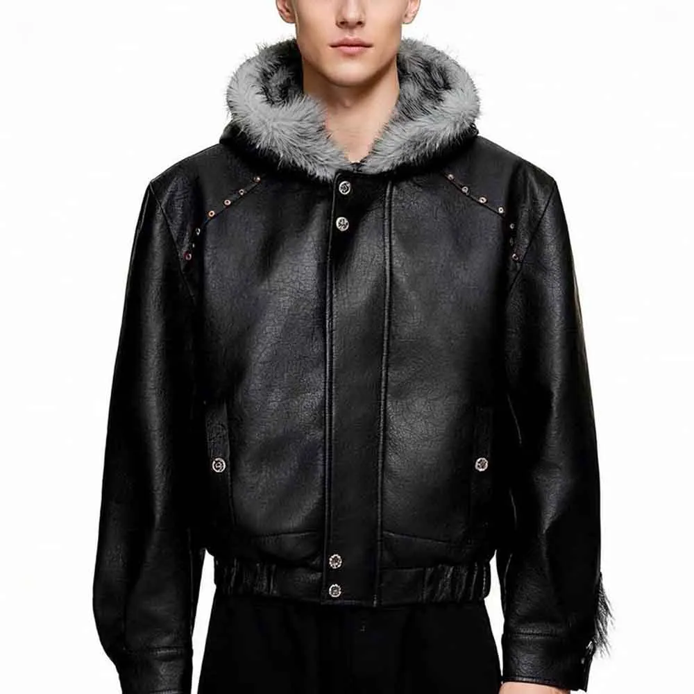 

2025 Winter New Men's Leather Hooded Long-Sleeved Jacket American Retro Fashion Trendy High Street Loose Niche Casual Men's Top