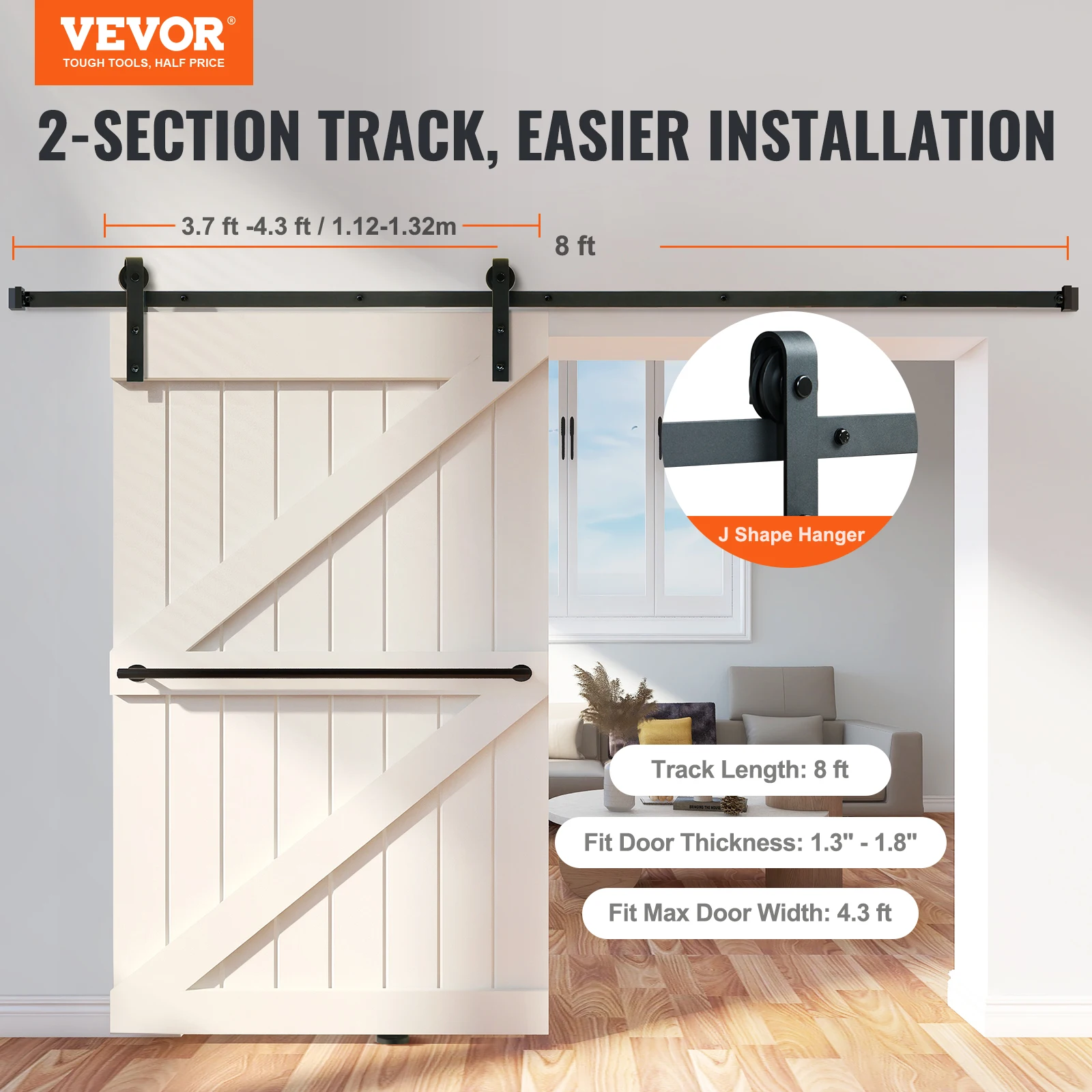 VEVOR 8ft 10ft Classic Rail Sliding Barn Door Hardware Kit Single /Double Doors Track Hardware Sliding Door Wheel Track System