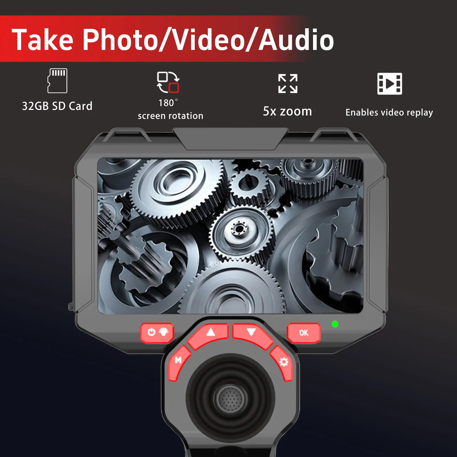 720° All-Direction Steering Industrial Endoscope with 4.5-Inch HD Screen for Car, Pipe, and Sewer Inspections