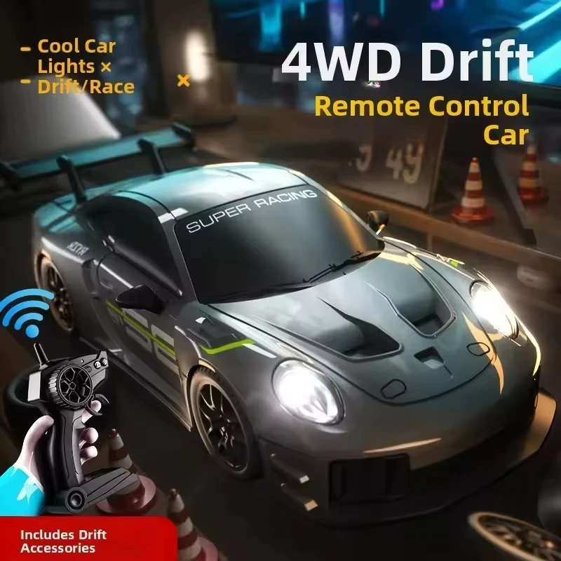 Mini carro de controle remoto com tração nas quatro rodas, dublê de corrida, tecnologia de carro de deriva de alta velocidade, sentido legal, luzes de carro, carro de corrida