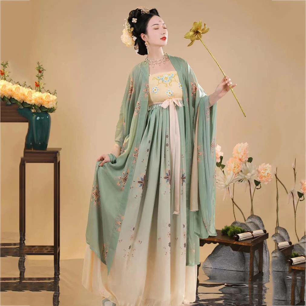 

Costume Vintage Classical Chinese Ancient Traditional Folk Dance Hanfu Tang Dynasty Print Costume Princess Fairy Cosplay Costume