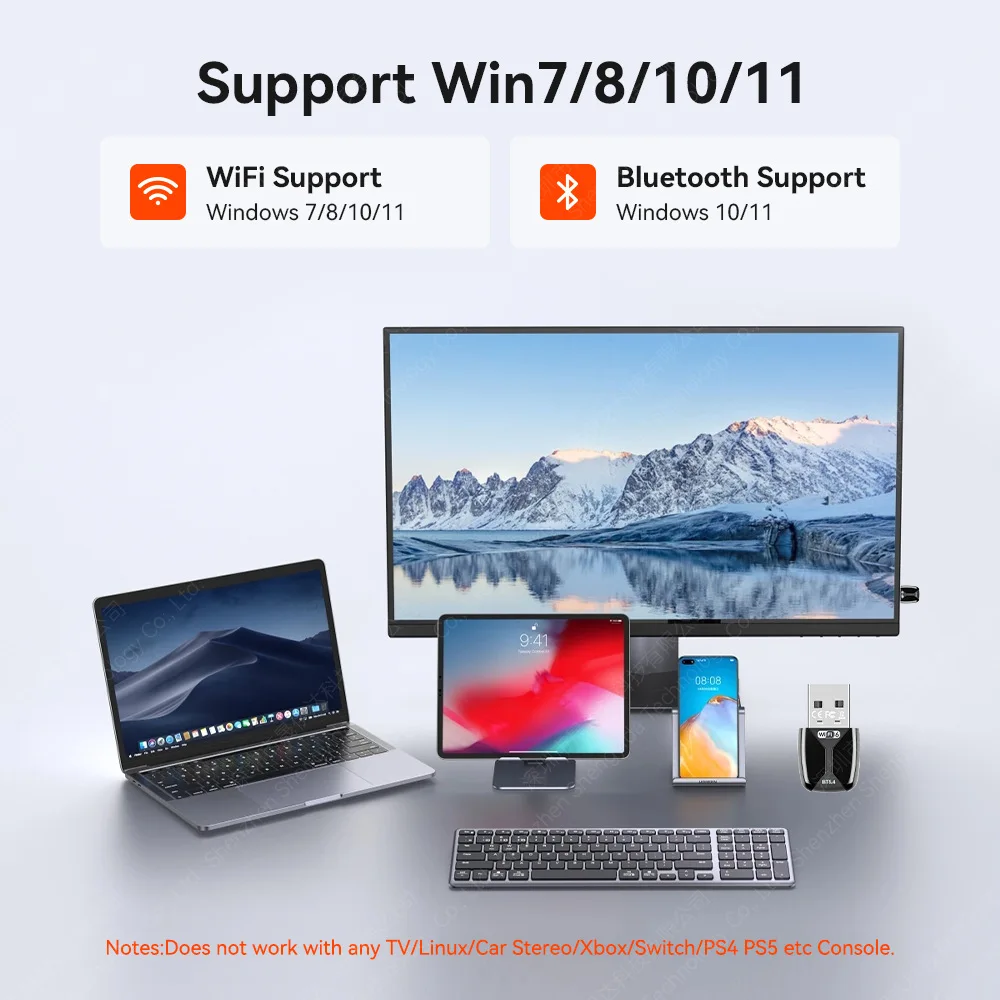 AX900 Wifi 6 2in1 USB 블루투스 5.4 어댑터 2.4GHz/5GHz 듀얼 밴드 WiFi 네트워크 무선 수신기 (PC 윈도우 10/11용, 안정적인 신호)