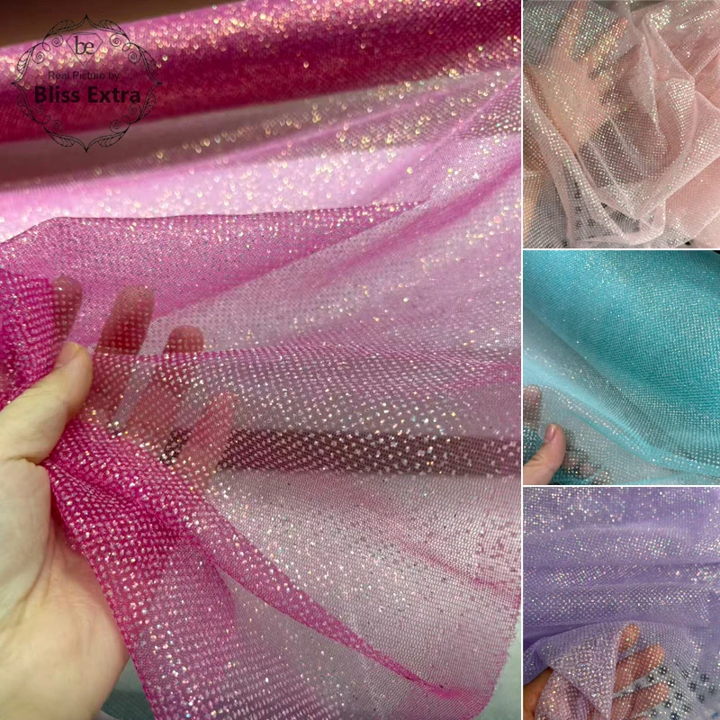 

Shimmering Glitter Tulle Fabric with Multi Color Sparkle Lace Mesh for Prom Dress Costumes Party Backdrop Wedding Decoration