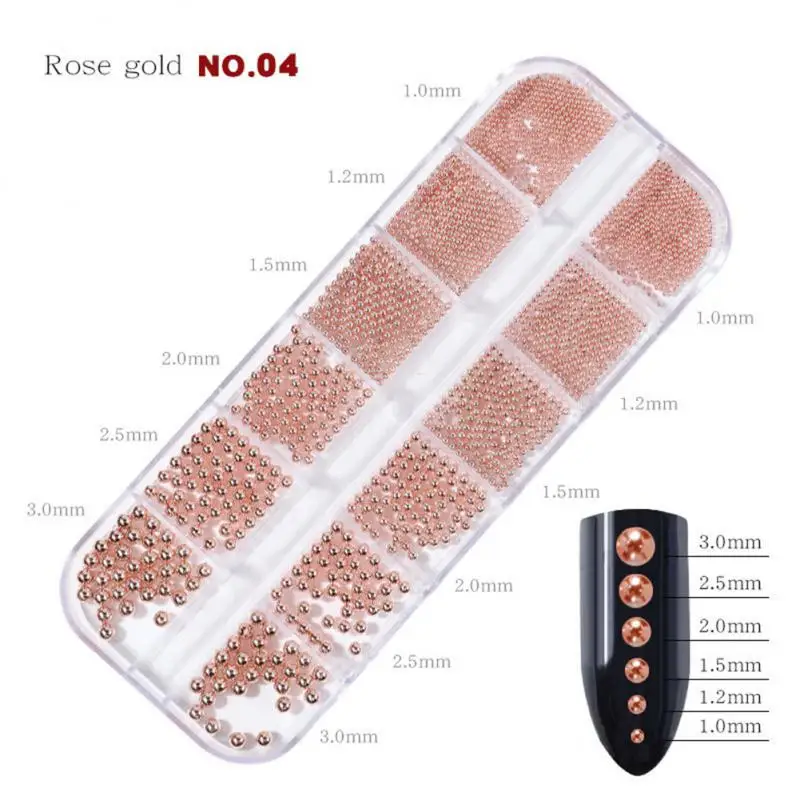 Nail Jewelry Nail Art Accessories Nail Art Small Steel Ball 12 Grid Long Box Stainless Steel Metal Bead Metal Nail Drill