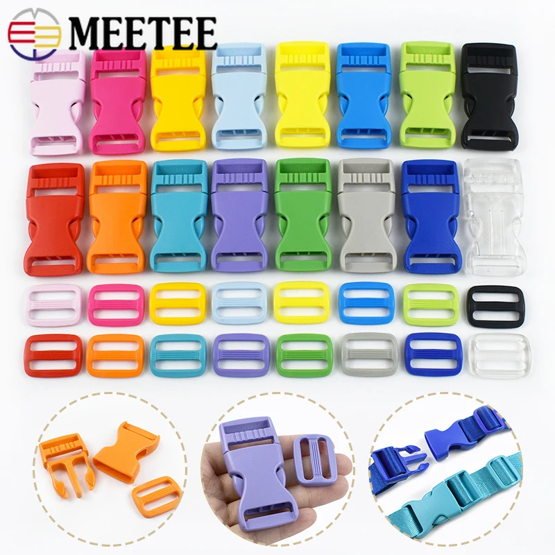 5-10Sets Meetee 15/20/25mm Plastic Release Buckle Closure Bag Strap Adjust Ring Clasp Webbing Tri-Glide Slider Hooks Accessories