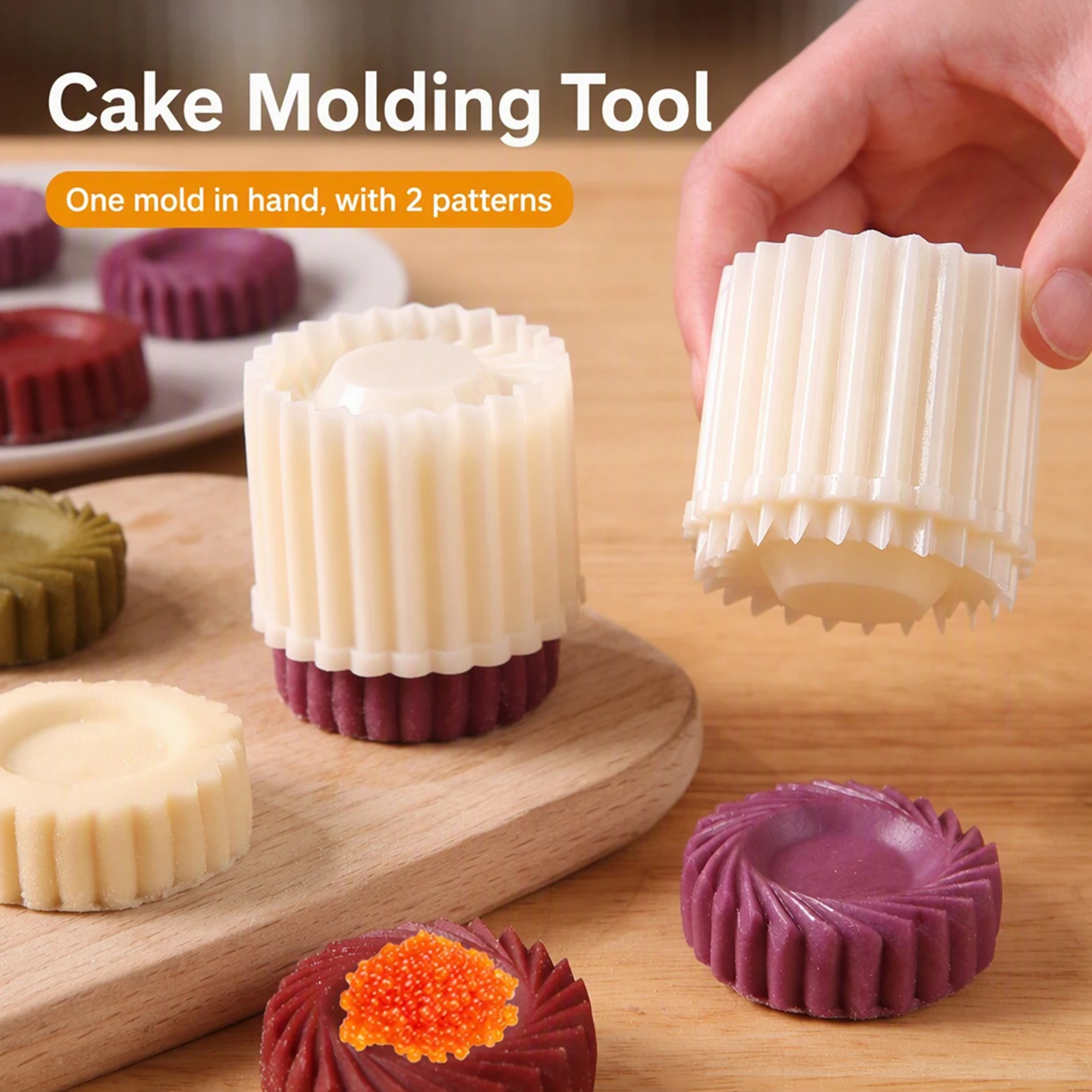 Detachable 2-in-1 Pastry Mold Stamp Mooncake Mold Set Double-Head Pastry Stamp Cookie Press with 50/100pcs Baking Cups for Bakin