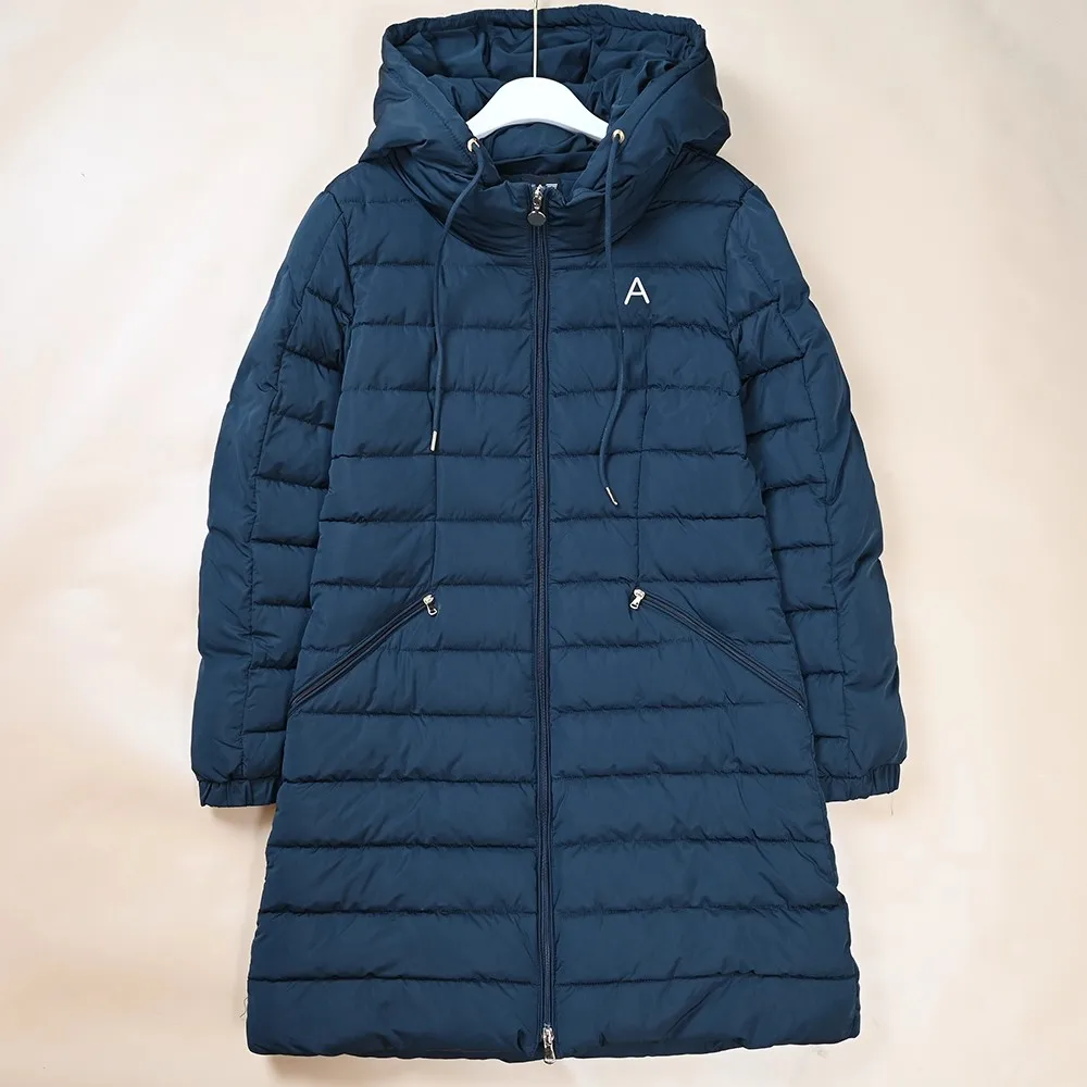 Ladies Casual Style Removable Hat Thickened Cotton Jacket Mid-Length Loose Fit Zipper Closure Long Sleeve Winter Coat