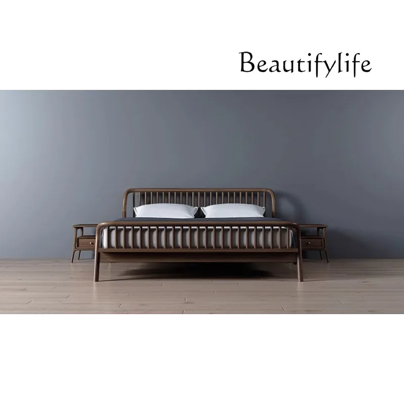 Modern Minimalist Black Walnut Solid Wood Bed Double Solid Wood Bed Bedroom 1.8 Queen Bed