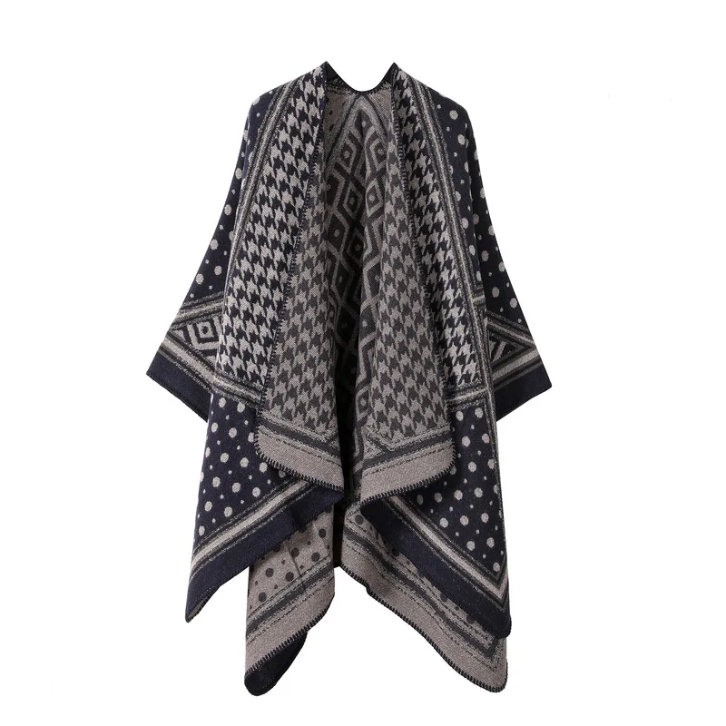 Houndstooth shawl loose warm cape travel knitted cloak