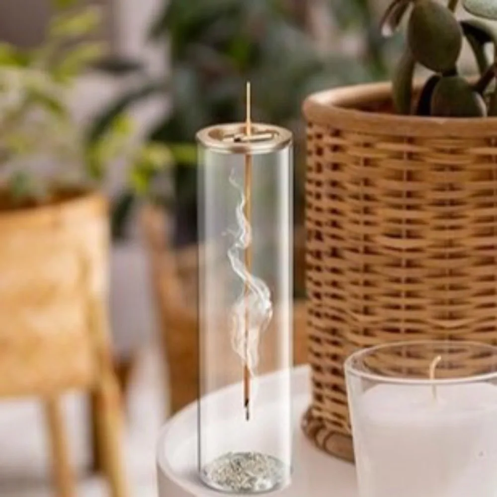 Cylindrical Shape Incense Stick Stand Zen Style Transparent Removable Ash Collector Minimalist Anti-Ash Flying Incense Holder