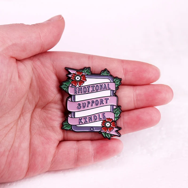 Emotional Support Kindle Badge Enamel Pin Book Lover Bookish Gifts Brooch Jewelry Backpack Decorate