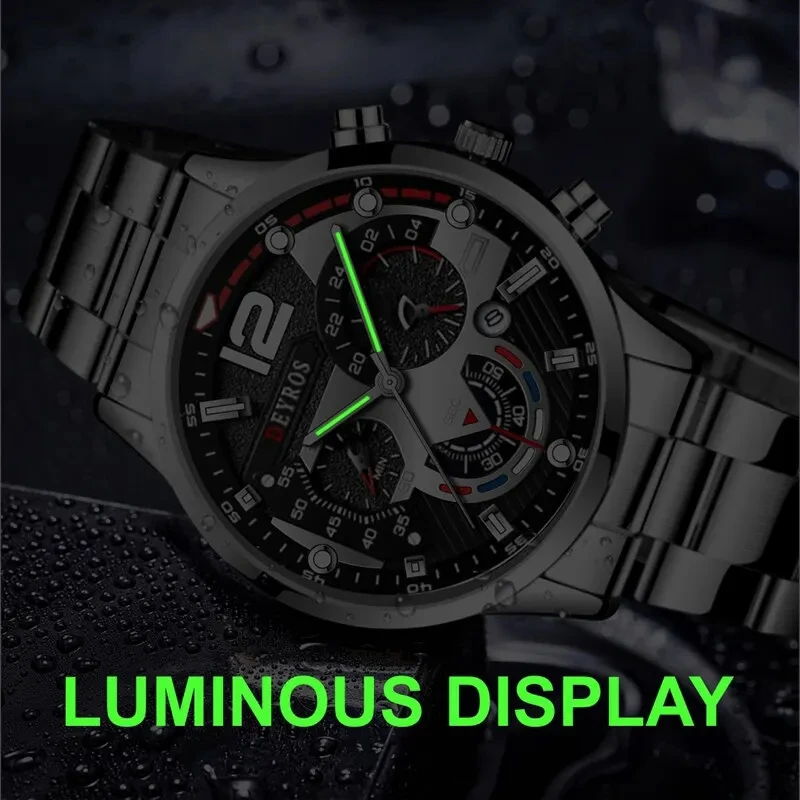 2pcs Luxury Mens Silver Quartz Watch With Stainless Steel Bracelet Men Fashion Business Casual Watch Luminous Clock