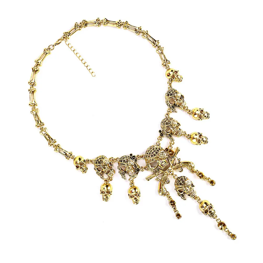 Golden Gothic Vintage Skull Necklace Statement Choker Collar Pendant Lightweight Rust Resistant Comfortable for Women Party