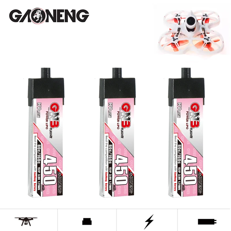 3Pcs GNB HV 1S 3.8V 450mAh 80C/160C With A30 LiPo Battery For Racing Drone FPV TinyHawk Quadcopter Helicopter Model Parts Hobby