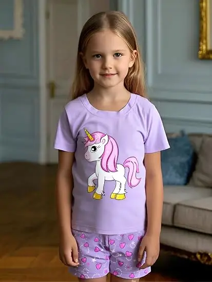 Little Hand Girls Summer Pajamas Toddler Short Sets Unicorn Sleepwear Cute Dinosaur 2 Pcs Clothes 100% Cotton for 2-7 Years
