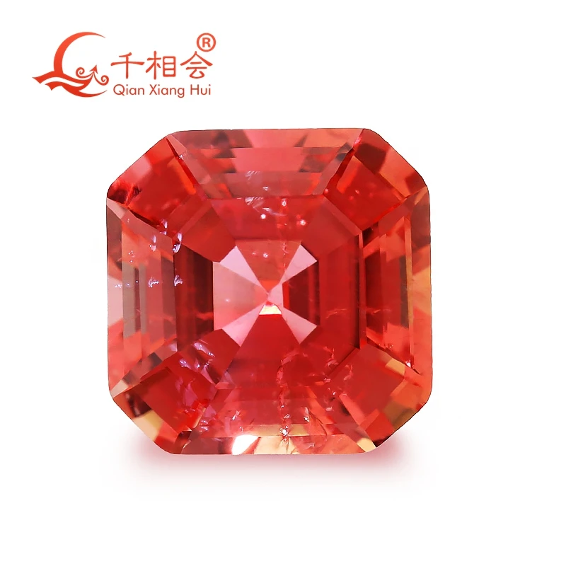 

Asscher cut lab grown Sapphire Padmaraga more red orange Natural Cut including Minor Cracks Inclusions Corundum Loose Gem Stone