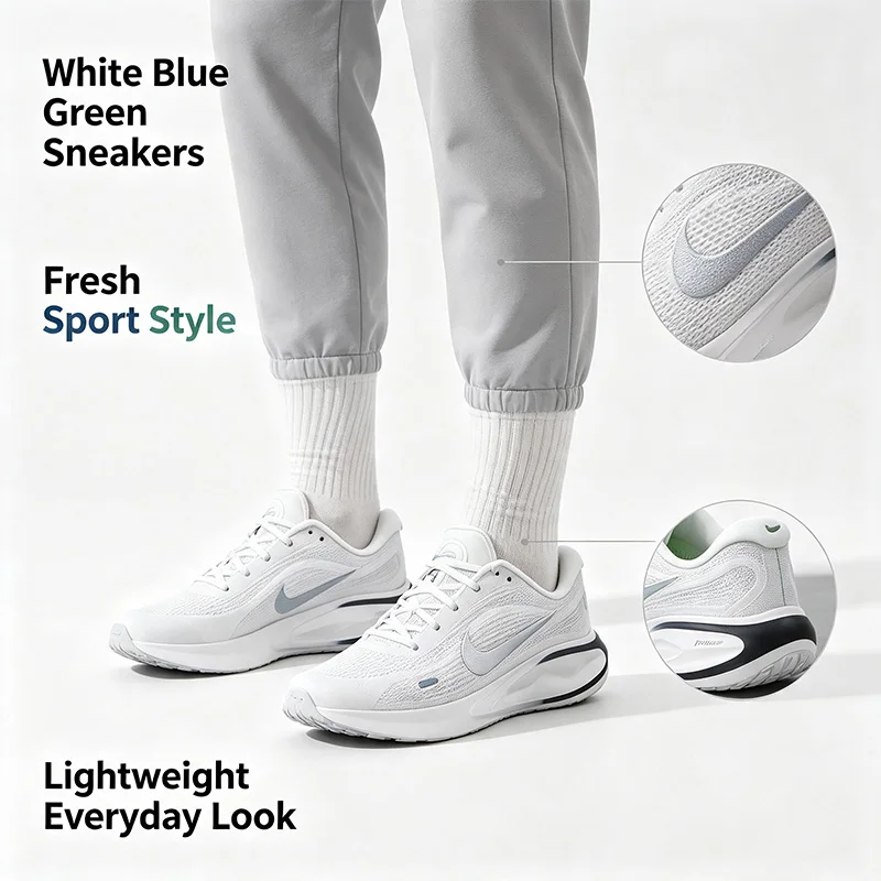 Nike Genuine White Blue Green Running Sneakers for Men Cushioned Thick Sole Lightweight Street Sport Shoes FN0228-122