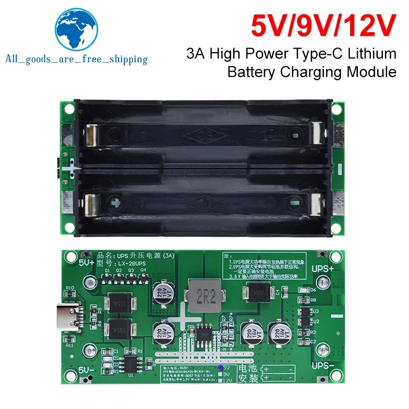 TZT-cargador de batería de litio tipo C, 15W, 3A, 18650, módulo de DC-DC, potenciador de carga rápida, fuente de alimentación/convertidor UPS, 5V,