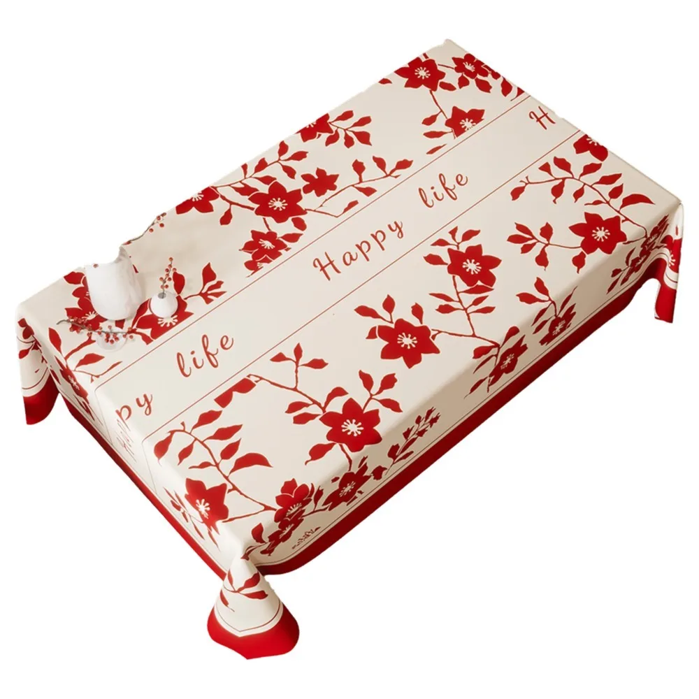 

Festive Waterproof New Year Tablecloth Light Luxury Washable Table Cover Stain Resistant Rectangle Coffee Table Mat Coffee Table