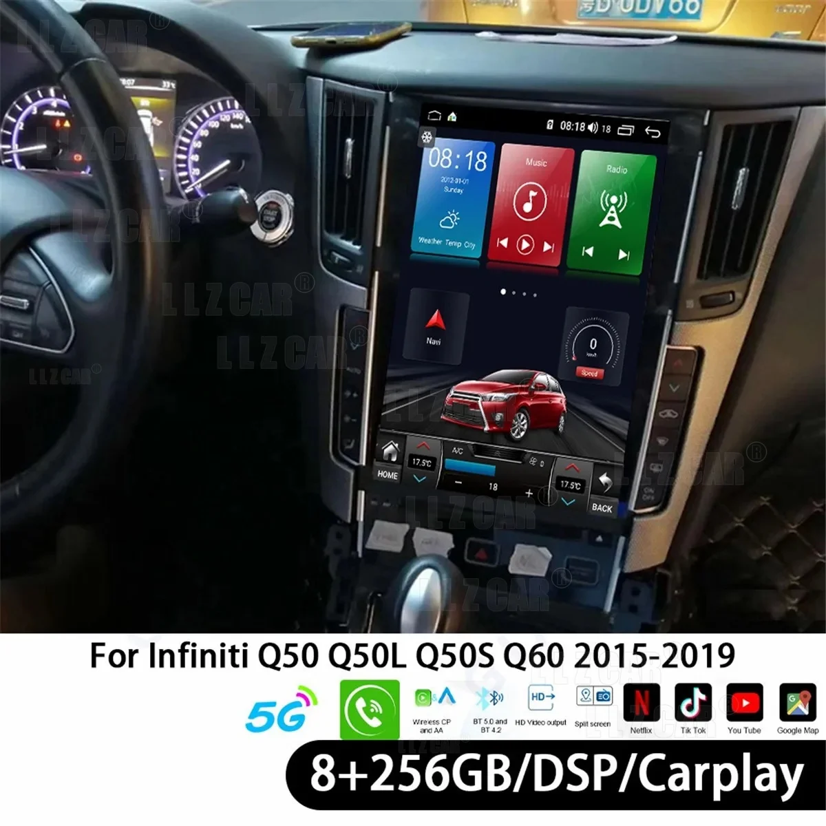 13.6 بوصة لإنفينيتي Q50 Q50L Q50S Q60 Q60S 2013-2019 نظام تحديد المواقع نافي راديو السيارة الوسائط المتعددة أندرويد شاشة اللاسلكية Carplay رئيس وحدة