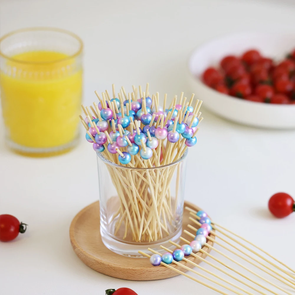 100 pcs/50 pcs Bamboe Fruit Vork Cocktail Prikker Spiesjes Wegwerp Fruit Vork Cocktail Prikkers Vorken Voedsel Picks bruiloft