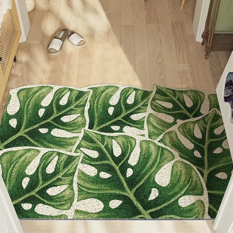 Rubber Entryway Welcome Doormat for Indoor or Outdoor Decorative Green Leaves Front Door Mat Entrance Non-Slip Rugs Kitchen Mats