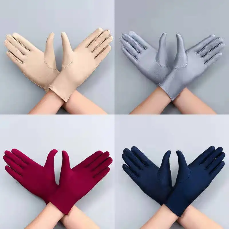 Autumn Summer Thin Elastic Spandex Gloves Spring Cycling Driving Sun Protection Black White Gloves for Perform / Training Glove