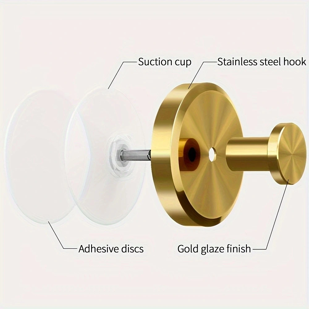 خطافات أكواب شفط ذهبية - مقاومة للماء، سهلة التركيب للاستحمام والحمام والمطبخ والمزيد - تحمل ما يصل إلى 15 رطلاً - مثالية للمناشف #6
