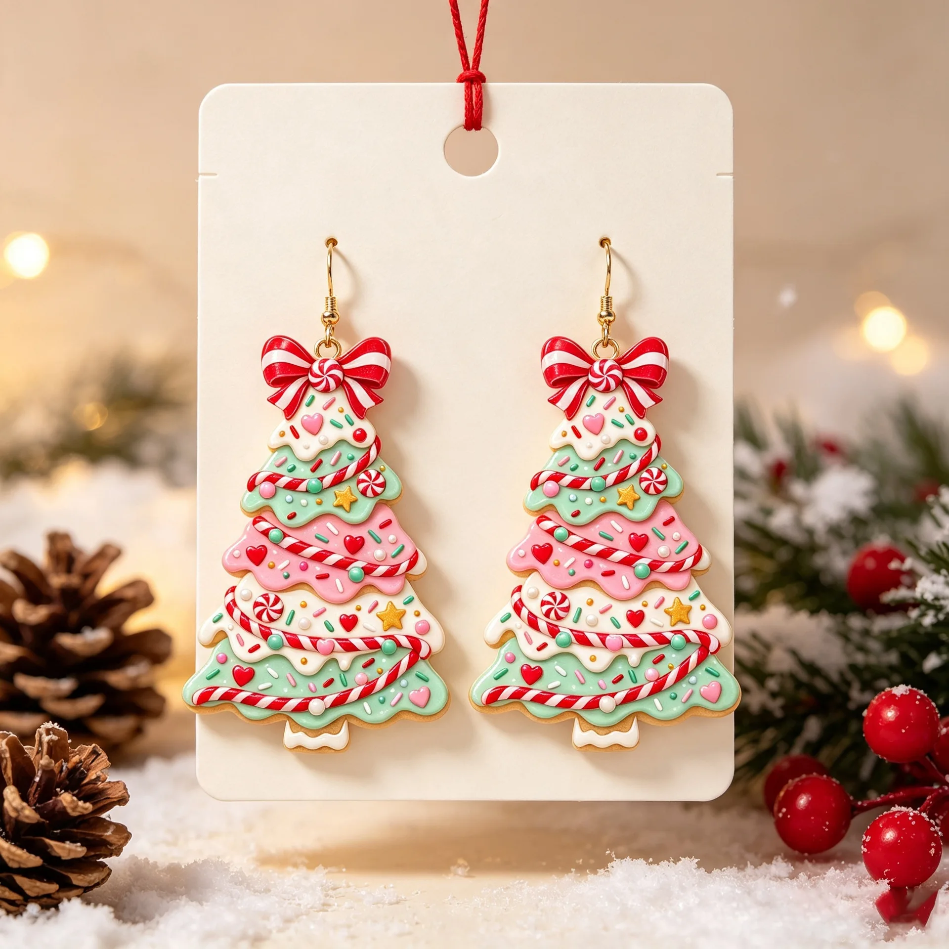 Earrings Christmas Tree Acrylic Multicolor Stylish Festive Party Hanging Ornament Portable Lightweight for Women Girls Gift