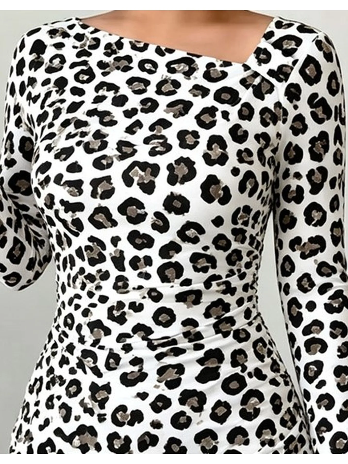 Damenkleid mit geometrischem Polka-Dot-Muster, langen Ärmeln, lässig, elegant, bequem, Minirock, schräger Kragen, Herbstmode – Detail 7