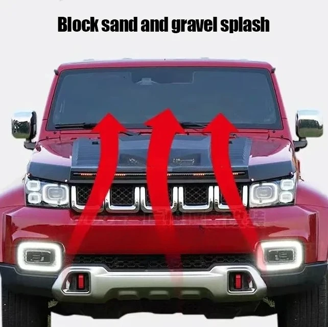 Front Engine Hood Deflector Stone Guard Hood Protector With Light Stripe Roof Searchlight For BAIC BJ40P/C 2014-2024