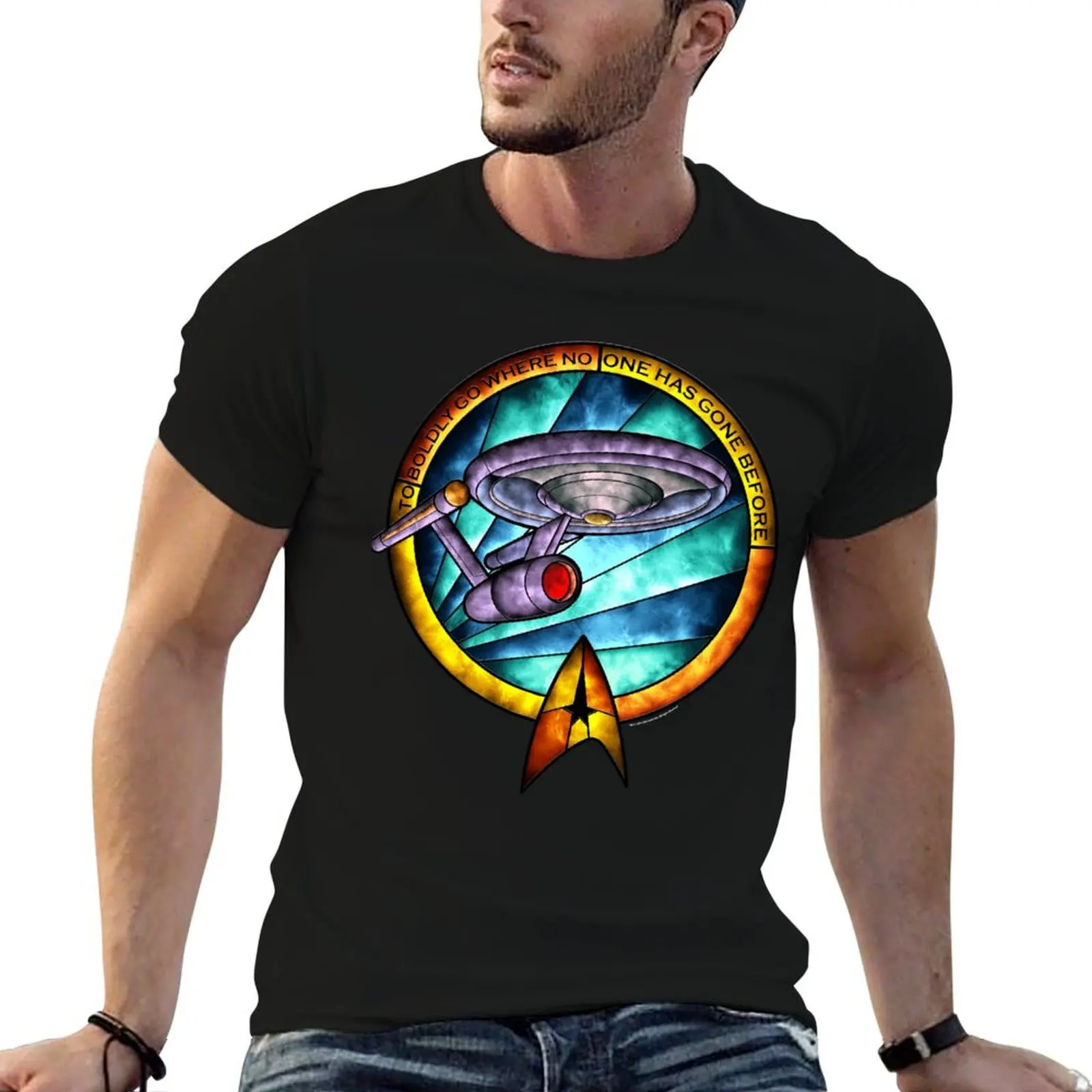 

Star Trek Discovery Ship Stained Glass Portrait T-Shirt футболка для мужчин 100-процентный хлопок мужские футболки для мужчин повседневная футболка