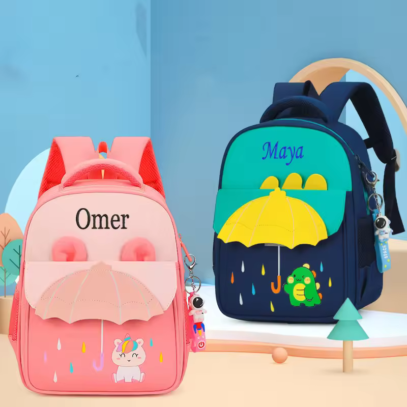 תיק בית ספר לילדים עם שם מותאם אישית, הדפס קרטון, תיק פתיחה לגן ילדים לבנים ולבנות