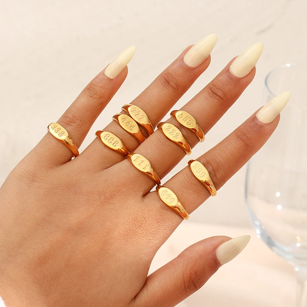 E.B.belle 2026 Engelszahl-Ringe Schmuck für Frauen 18K Vergoldeter Glücksbringer-Ring aus Edelstahl für Mädchen – Detail 3