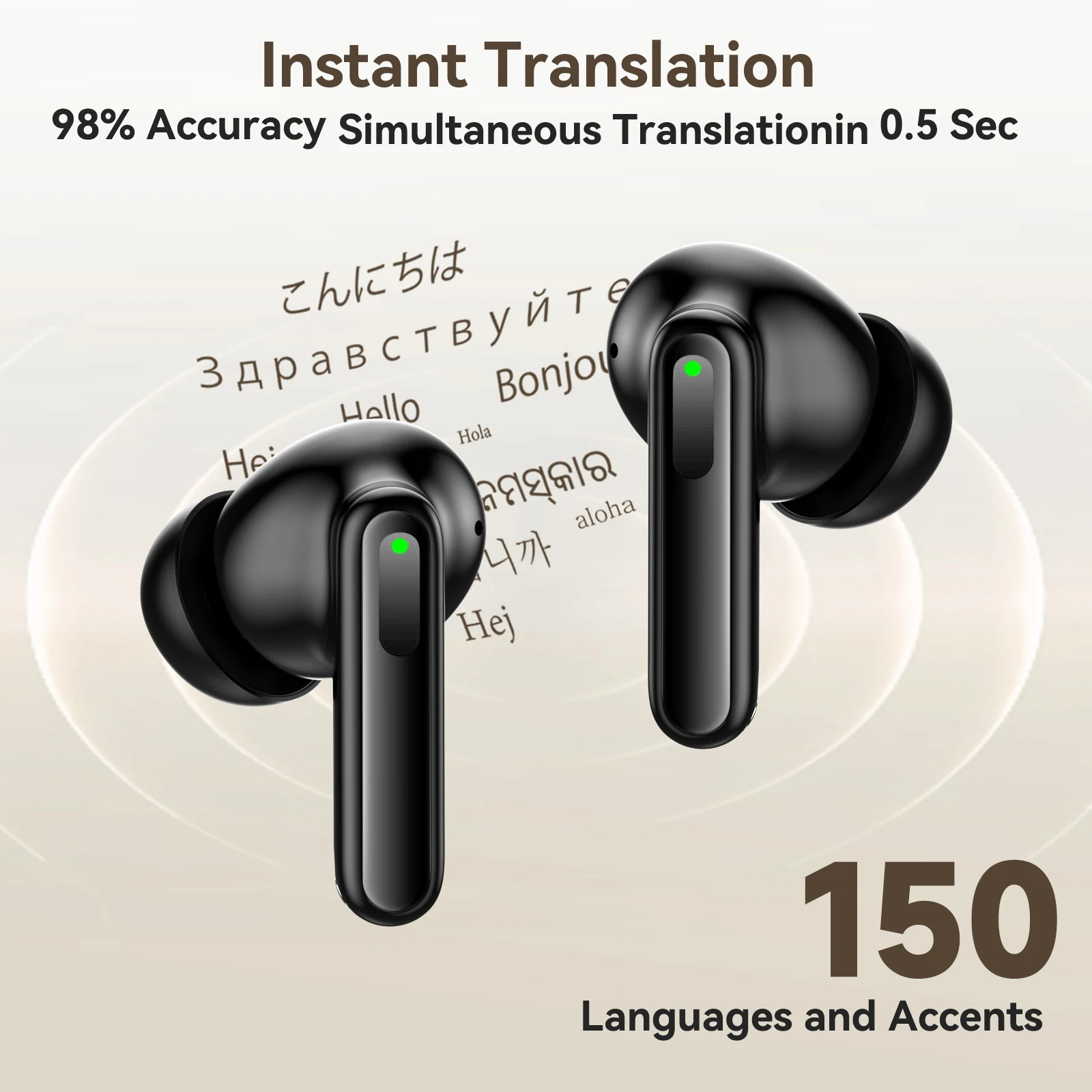 Language Translator Earbuds 150 Languages Two-way Real-time Translation Instant Voice Translator for Travel Business Learning