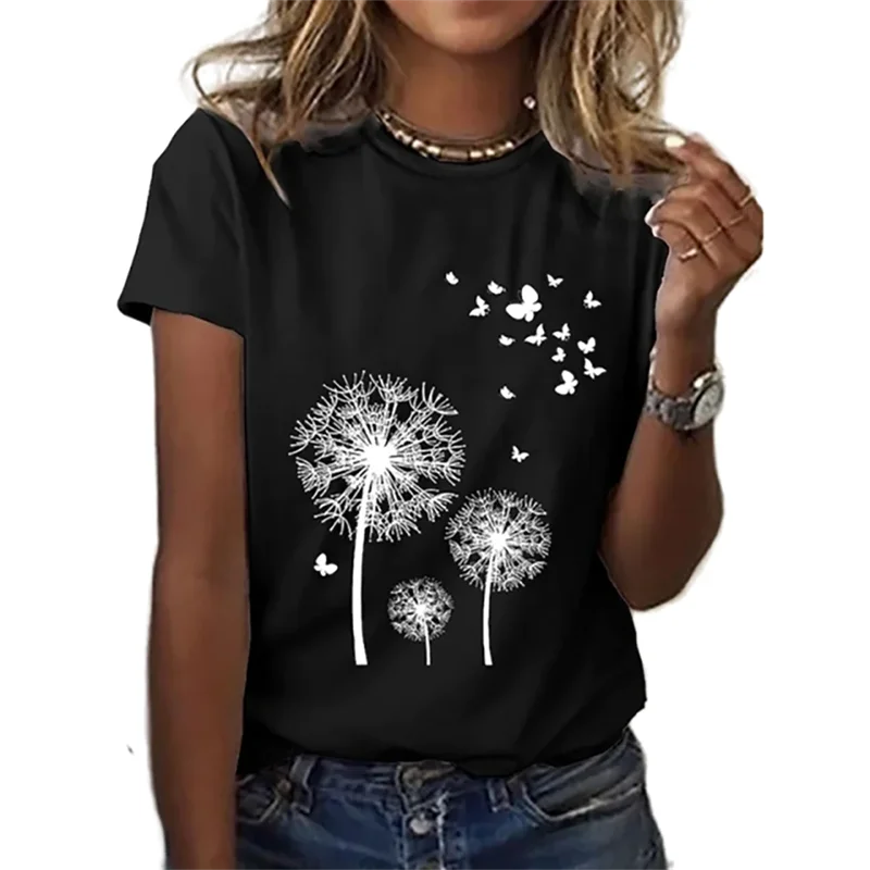 Dandelion 3d Print Women\'s T-Shirts Fashion Loose Top For Women Casual Summer Short Sleeve Tees Street Breathable Y2k T Shirt