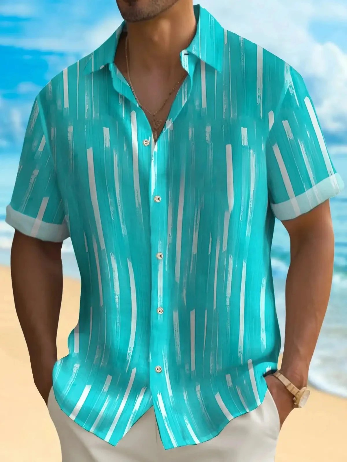 Men's Coconut Tree Wave Hibiscus Print Short Sleeve Lapel Shirt Tropical Vacation Design Loose Summer Beach Casual Mens Clothing
