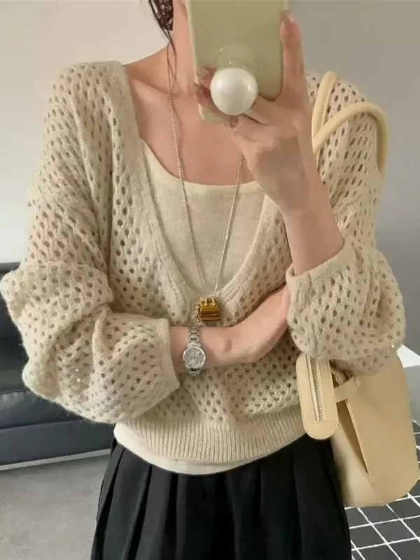 

Korean Sle Hollow out round Ne Loose Women's Knitted Sweater Fre Faionable Top Warm Autumn 2025 Seasonal Faion