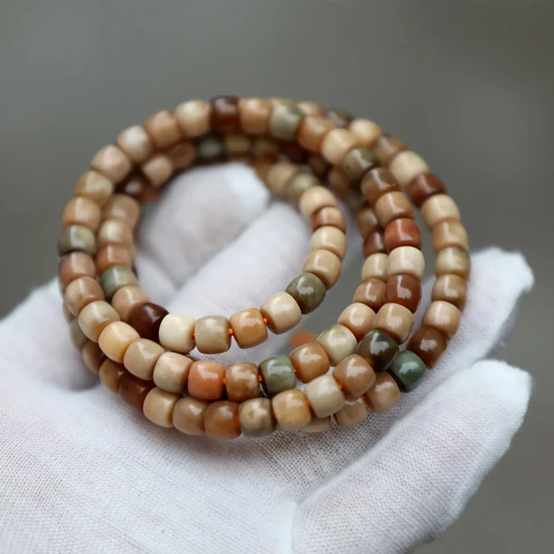 /6Mm Straight-Cut Beads, Floral-Patterned Bracelet, Multi-Colored Oil-Treated Dragon Scale Bodhi 108-