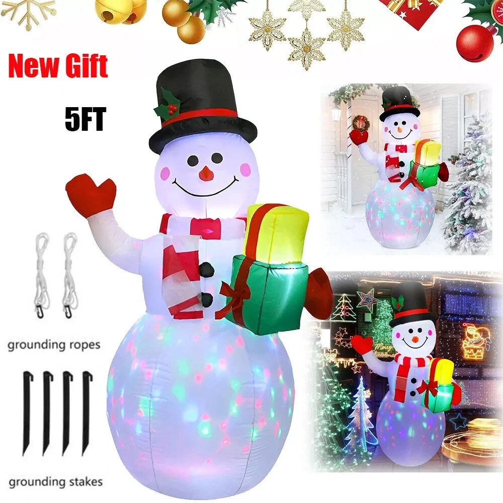 

1.5M/5FT Inflatables Snowman Model Outdoor Yard Rotating LED Blow Up Garden Decor Reusable Christmas Holiday Courtyard Props