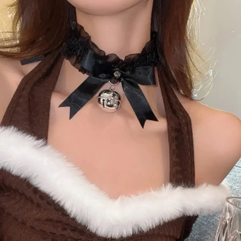 Collana girocollo con volant in pizzo per donna collana con ciondolo a croce Bowknot Neckwear Costume gotico carino catena Cosplay gioielli regali