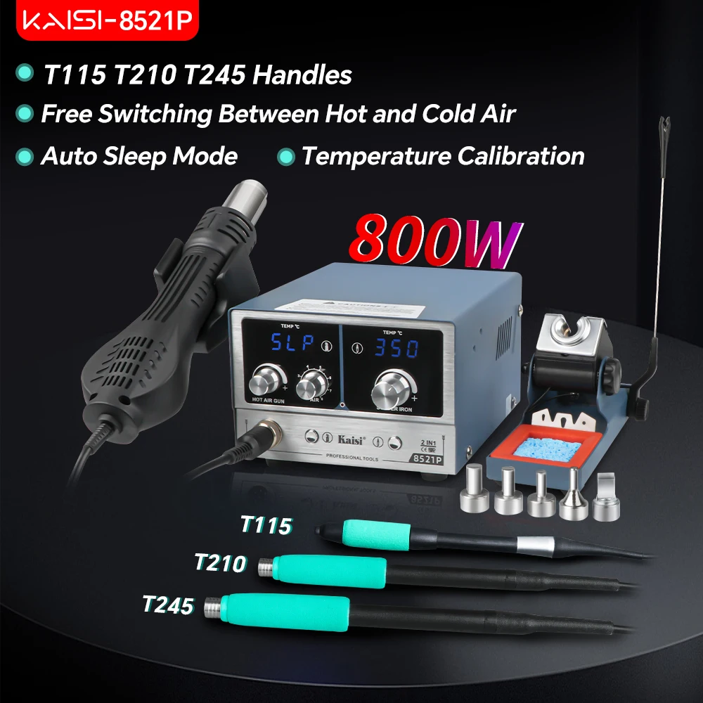Kaisi 8521P Soldering Station 800W 2 in 1 Hot Air Soldering Iron Rework Station C115 C210 C245 Tip Display Welding Repair Tools