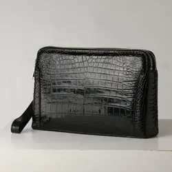 2024 New Crocodile Leather Men's Clutch Bag Business Double Zipper Bag Passport Lock Leisure Large Capacity Clutch Bag 45
