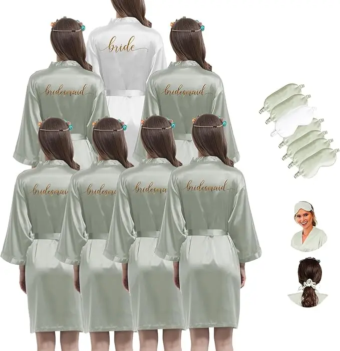 Bride Kimono Robe - Satin Bridesmaid Wedding Party Bridal Morning Silk Silky Dressing Gown for Women