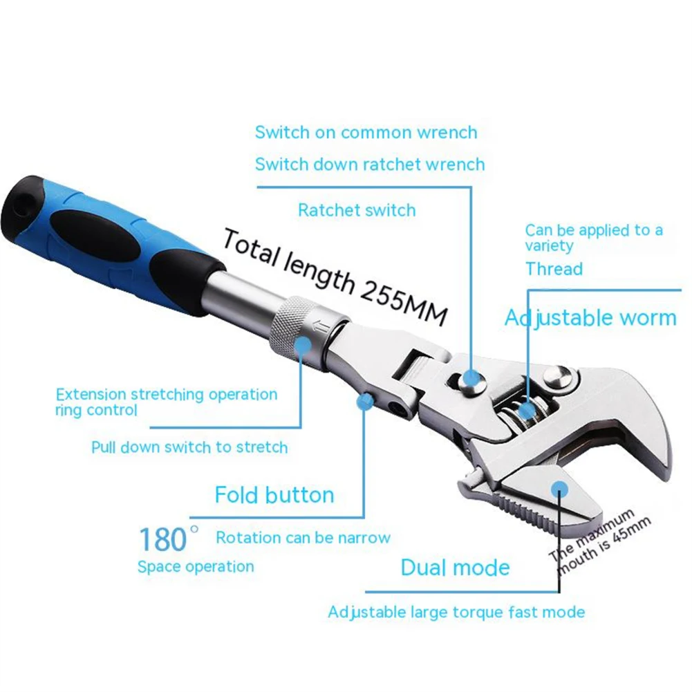 5-in-1 10-inch Wrench Professional Adjustable Multifunctional Retractable Heavy-duty Folding Ratchet Wrench Hand Tools